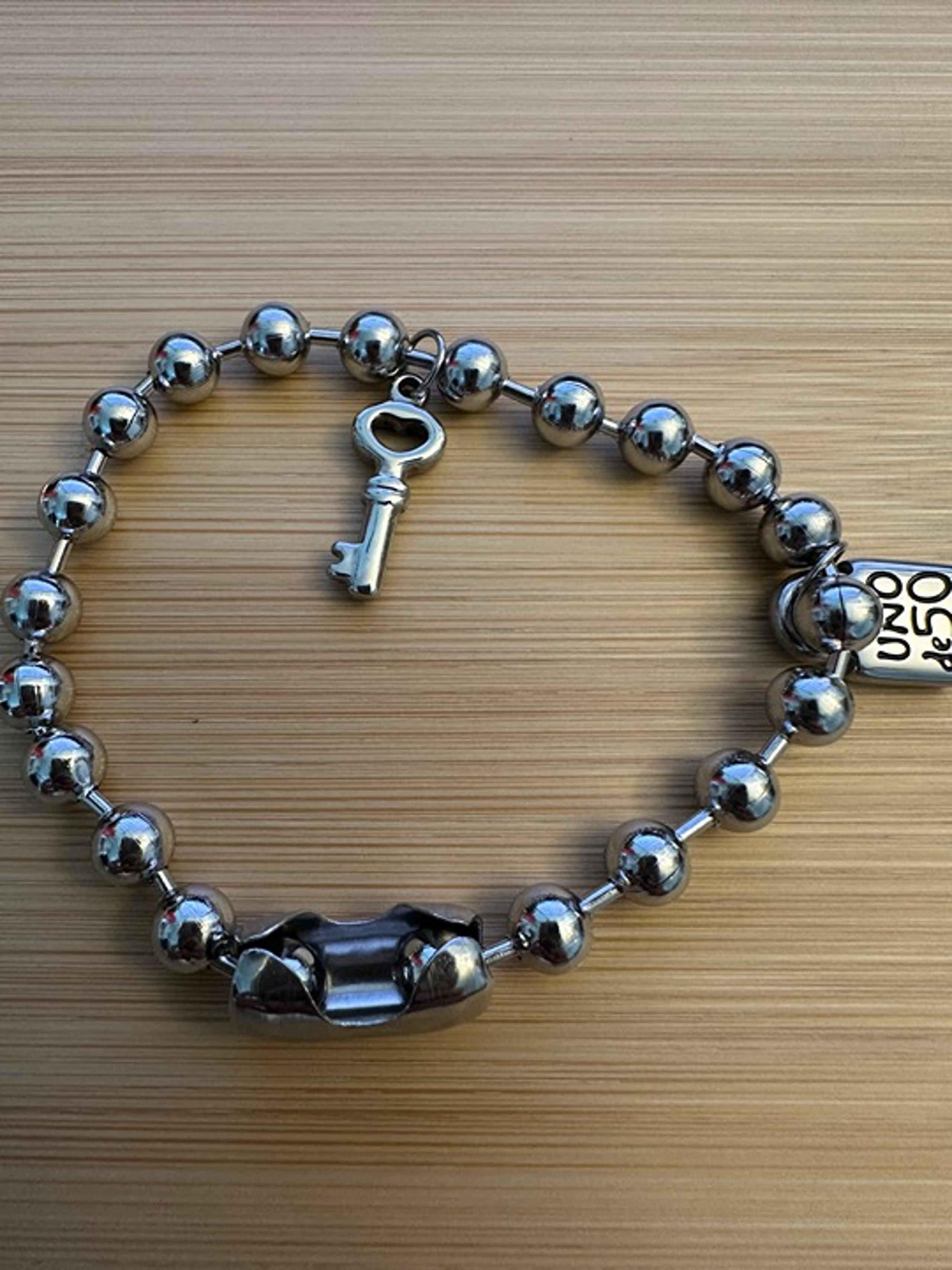 Bracelet unisex balls with charms 7-8” fit not elastic stainless steel