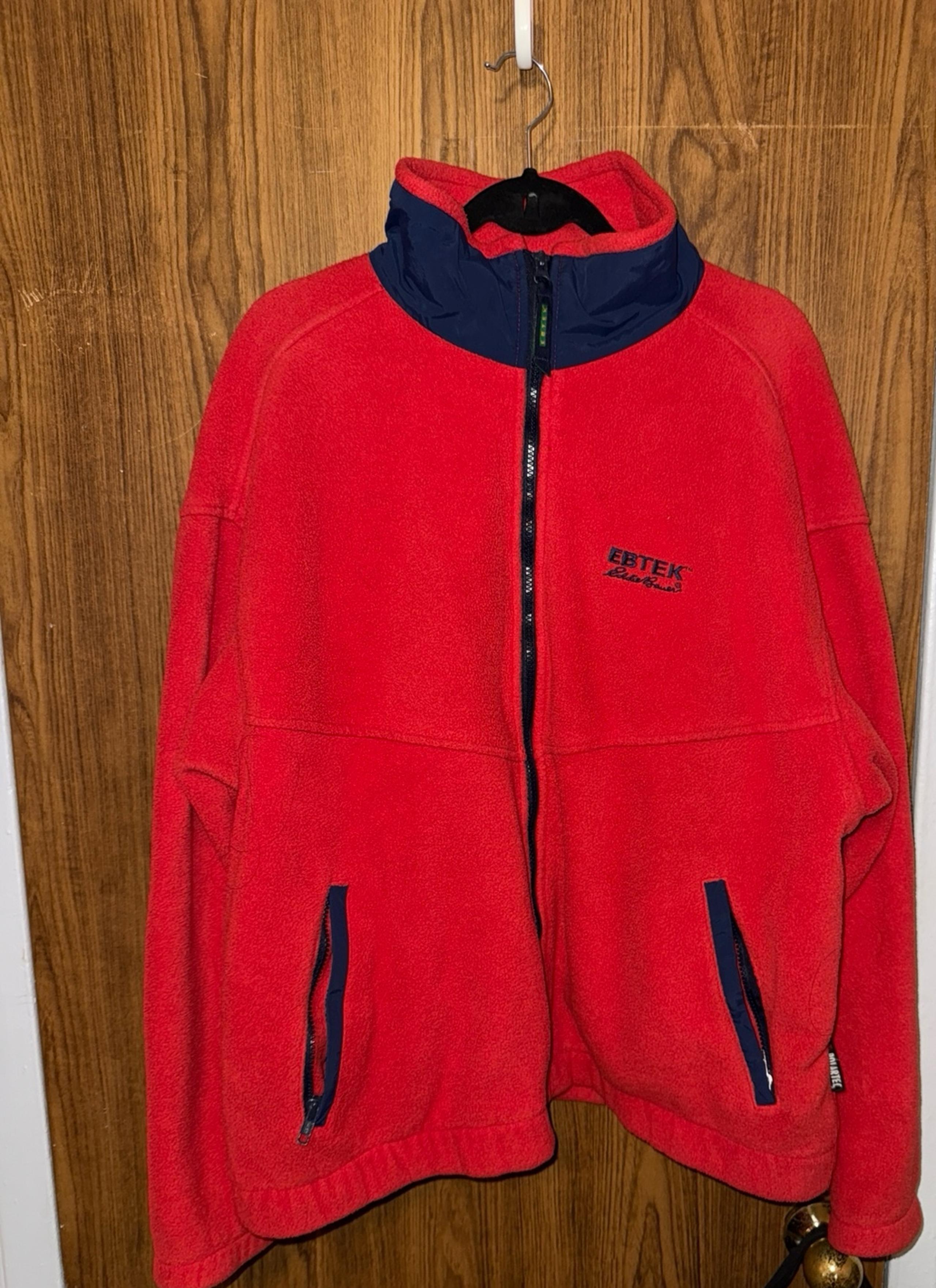 Vintage 90s Eddie Bauer Ebtek Fleece Zip Up Jacket Mens Size Large Solid Red
