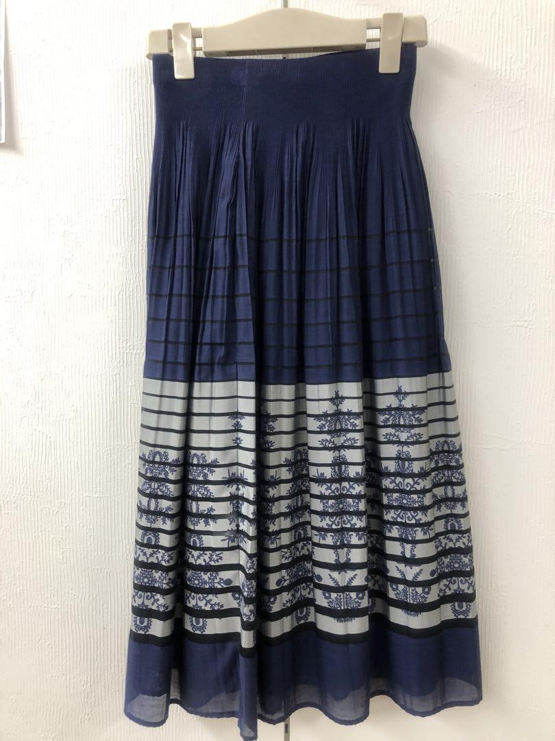 Unused, Tag Attached, Monet Gal Navy Reversible Pleated Long Skirt
