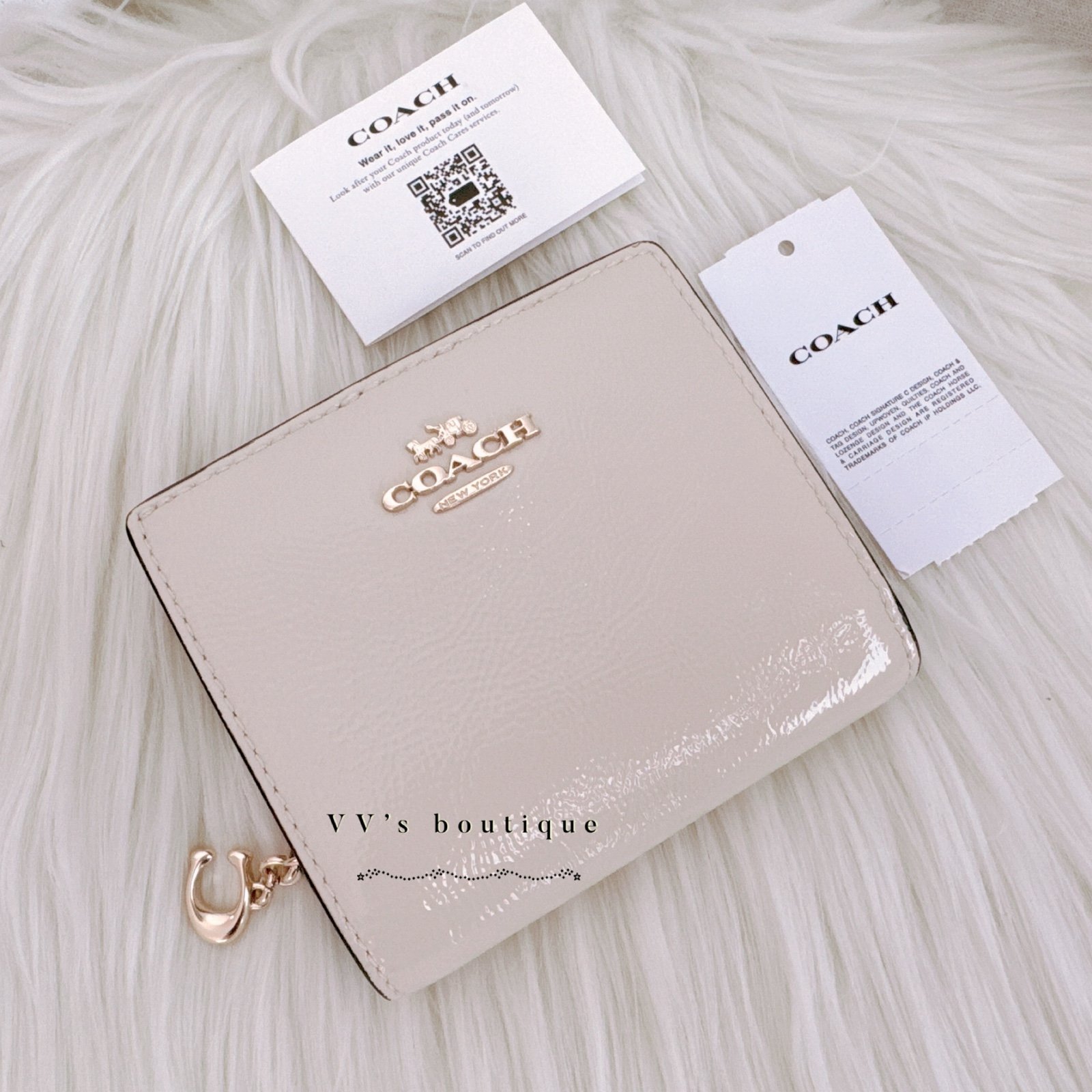 NWT Coach Snap Wallet ID Small Bifold Patent Leather Chalk White Pearl CW790