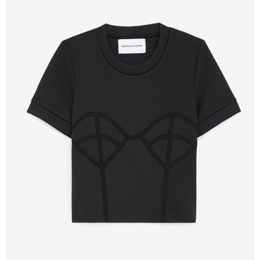 KOOPLES x SPORT Black Crop Knit Black Shirt with Corset Detail // S