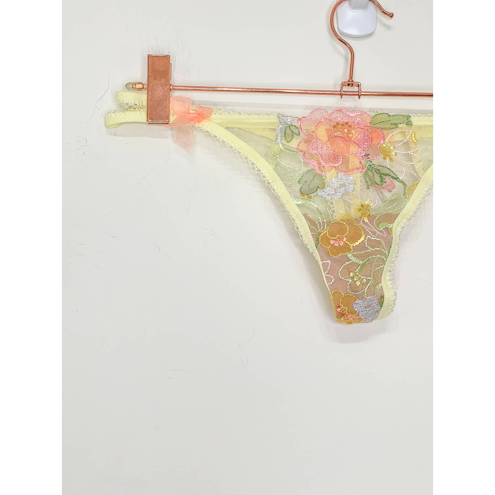For Love & Lemons Light Yellow Floral Embroidered Thong Size Medium