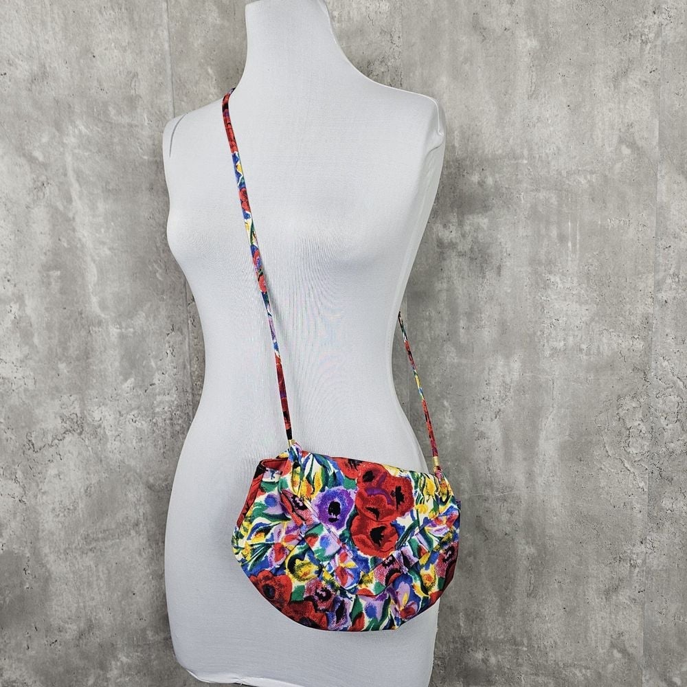 Vintage 80s J. Reneé Purse Bag Colorful Red Floral Handbag Hong Kong Vibrant