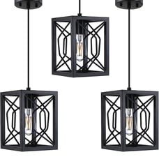 Rustic Farmhouse Metal Lantern Cage Pendant Light - Set of 3 Lights