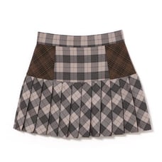 Authentic S Coco check pleats skirt pink beige
