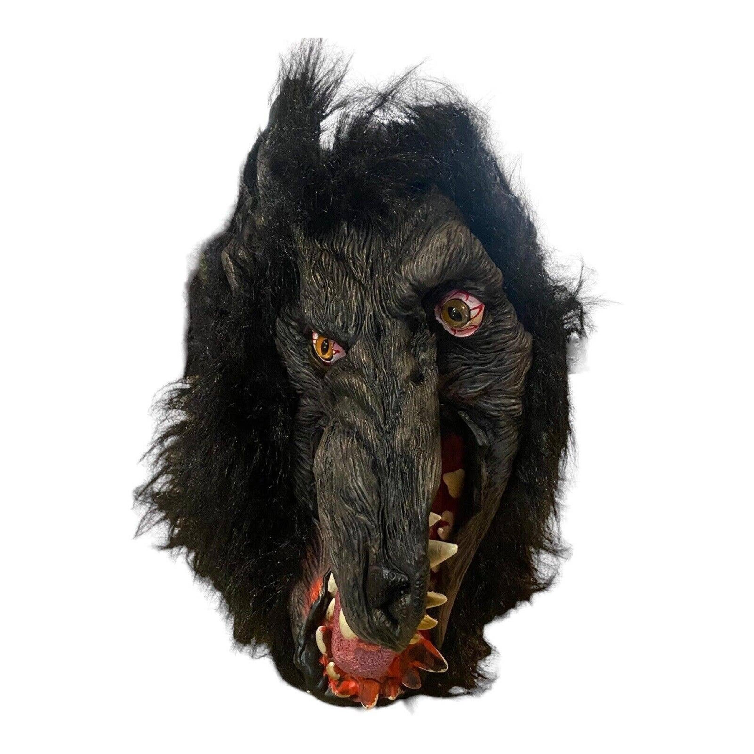 Raging Werewolf Scary Mask Latex Costume Prop Adult Open Mouth Tongue Faux Fur