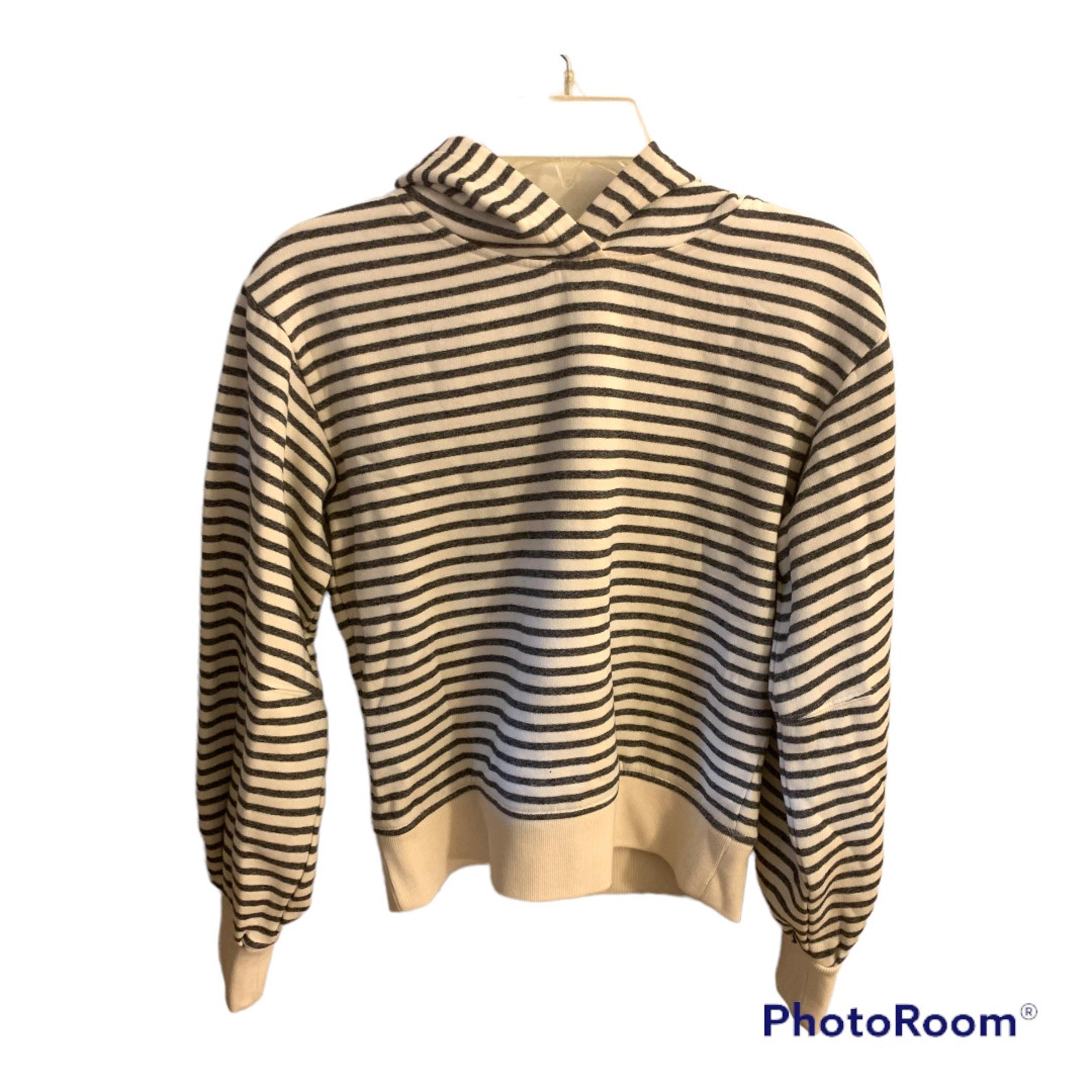 Lou & Grey XS Black White Stripe Hoodie Sweatshirt Sweater Comfy Lounge Hooded