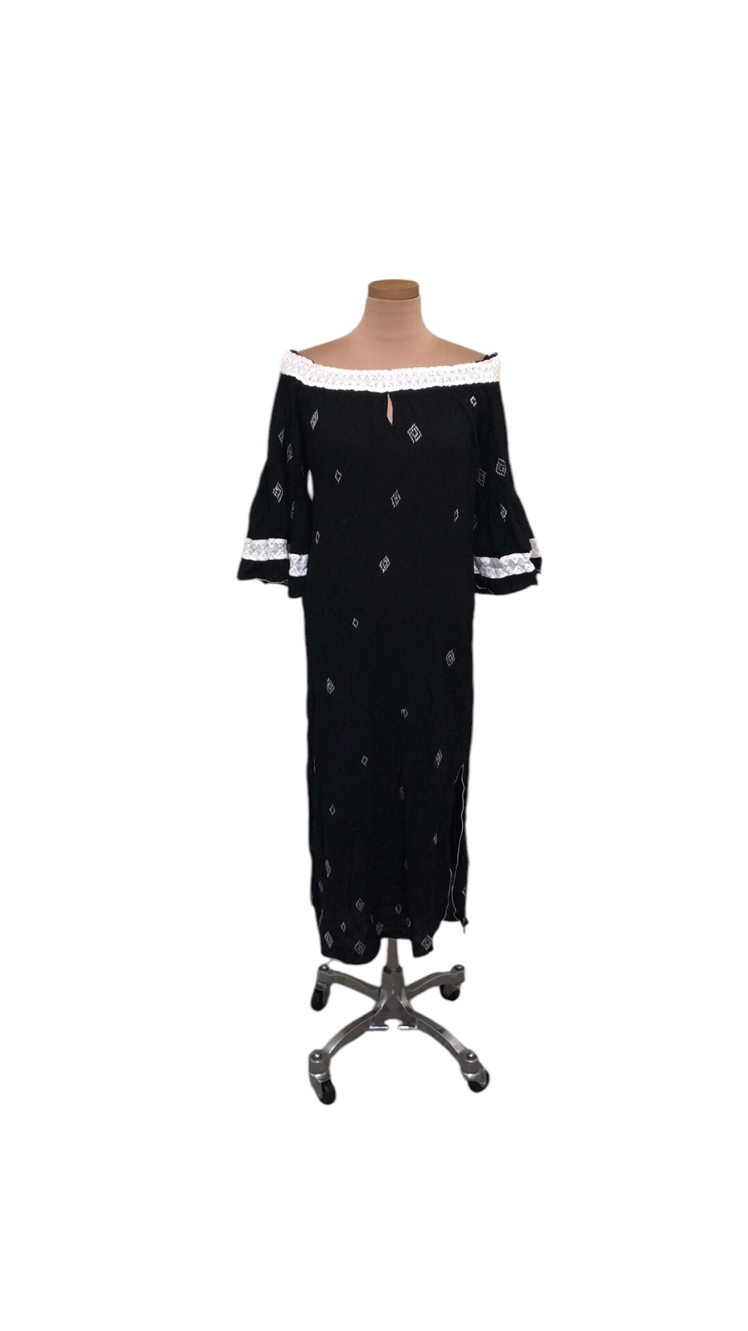 Poupette St Barth Midi Dress Size Small Black White Bell Sleeve