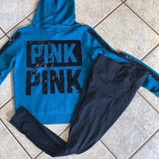 Vs PINK front zip hoodie & pocket leggings complete outfit set