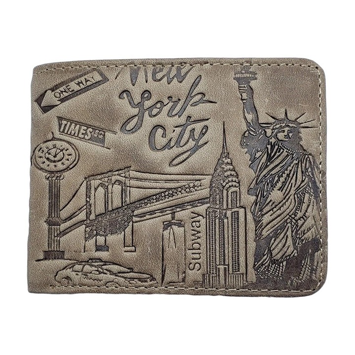 NWT New York City USA Men's Ivory Multi Card ID Embossed Leather Bifold Wallet