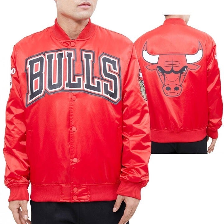 Red Chicago Bulls Big Logo Satin Jacket