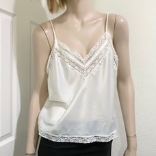 Vintage CHRISTIAN DIOR White Satin Cami Lace Tank