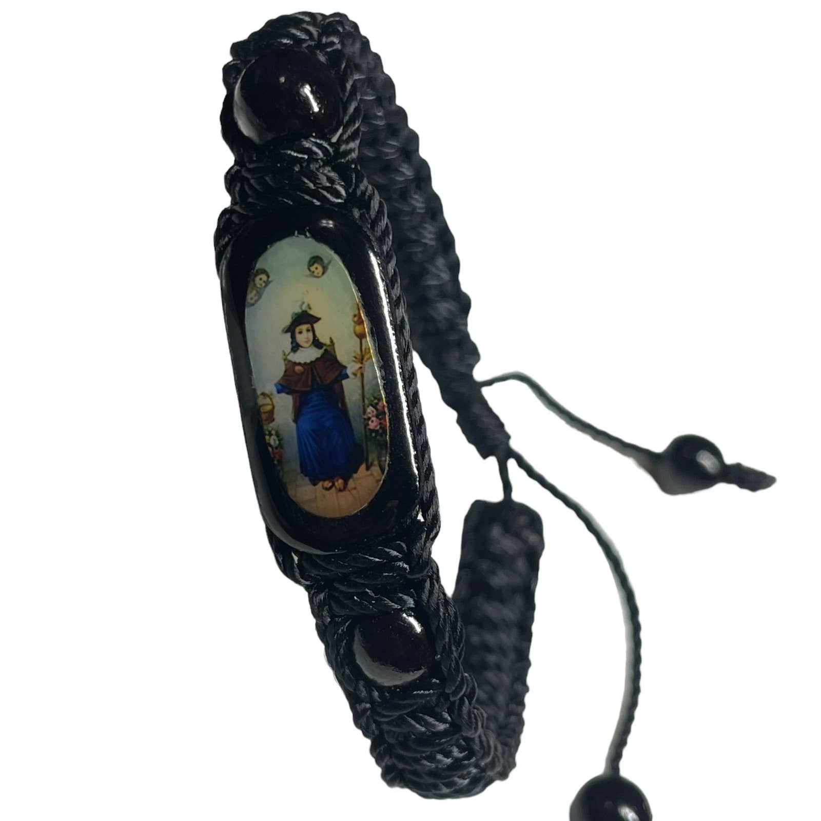 Santo Nino de Atocha Knotted Black Rope Bracelet Holy Child Adjustable Handmade Santo Nino de Atocha Knotted Black Rope Bracelet Holy Child Adjustable Handmade