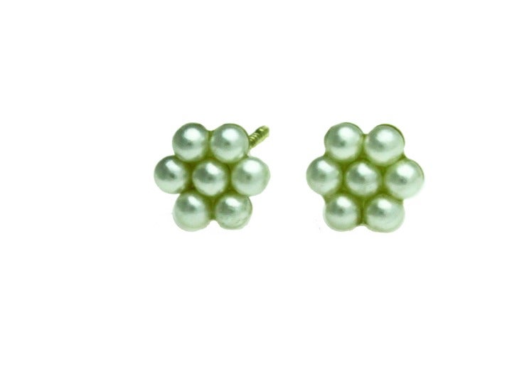 14K Solid Gold Small Pearls Stud Earring