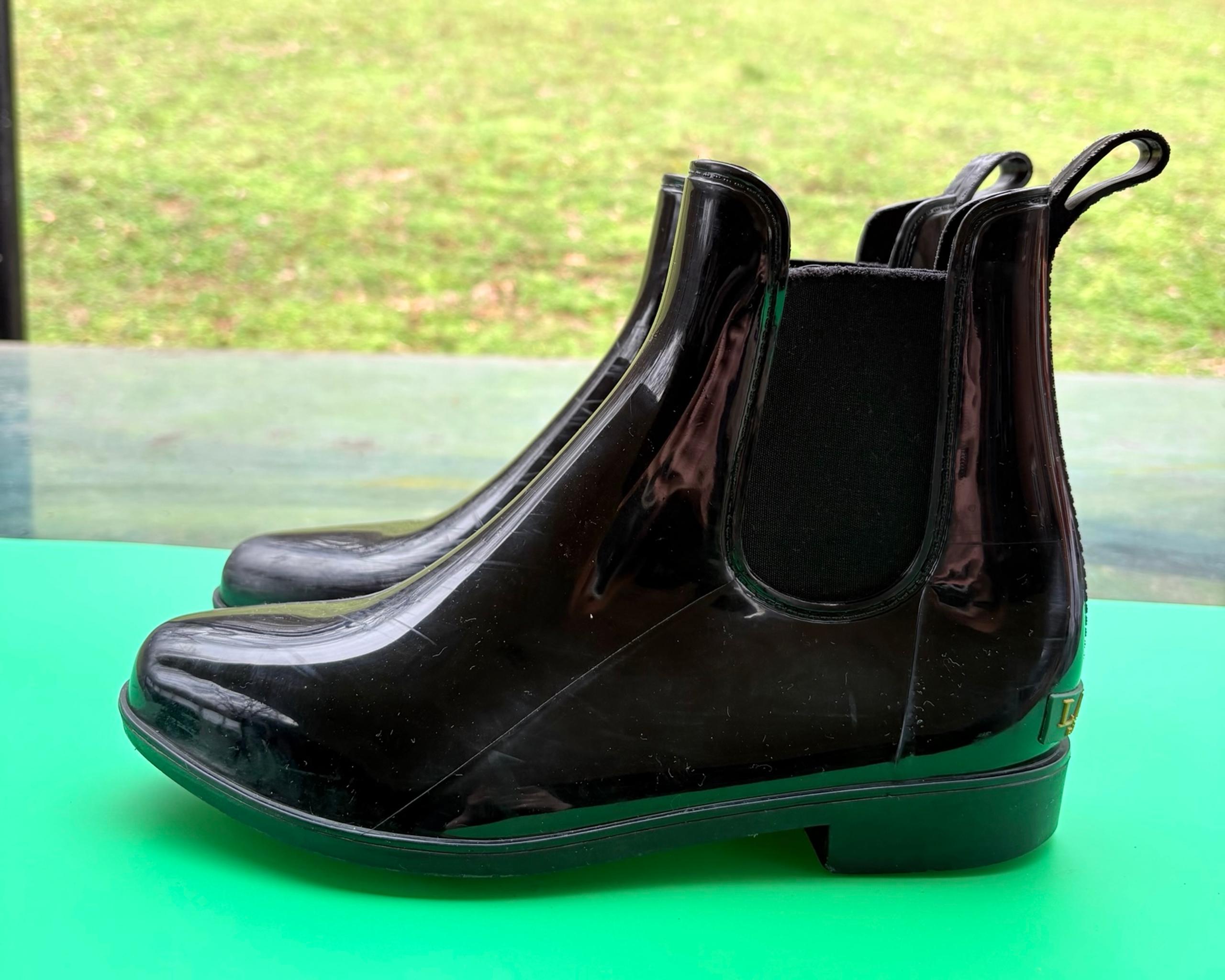 Women's Ralph Lauren Tally Bo Rubber Ankle Rain Boots Black Size 9B