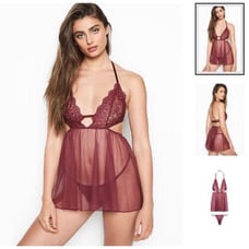 NEW! VS Very Sexy Floral Embroidered Babydoll Lingerie