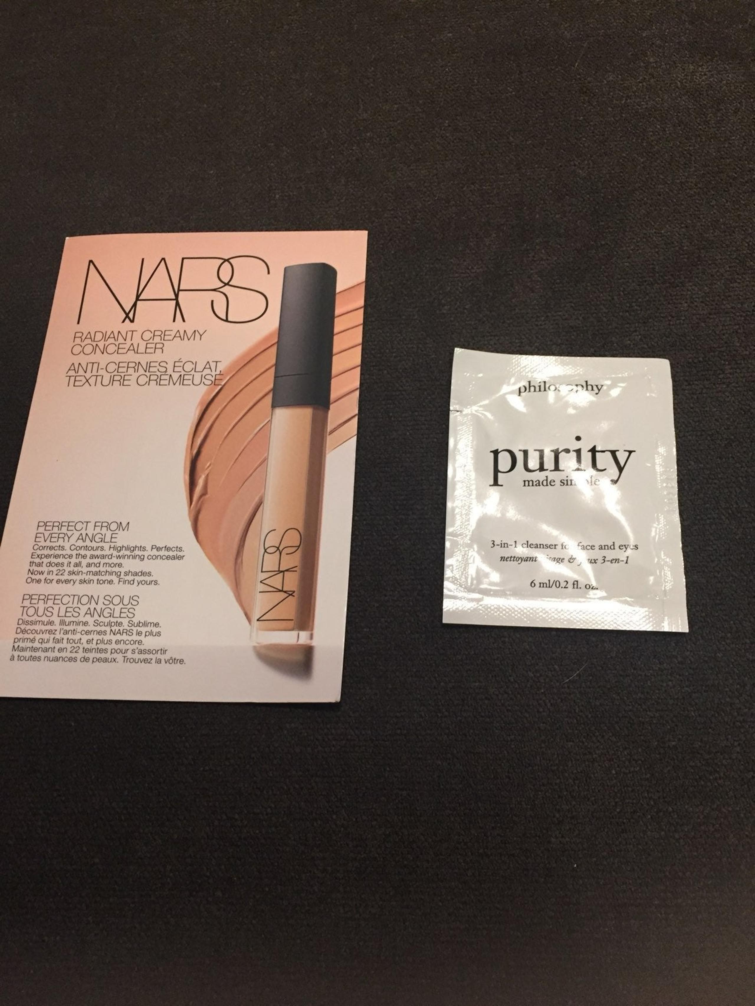 nars concealer sample+philosophy purity,