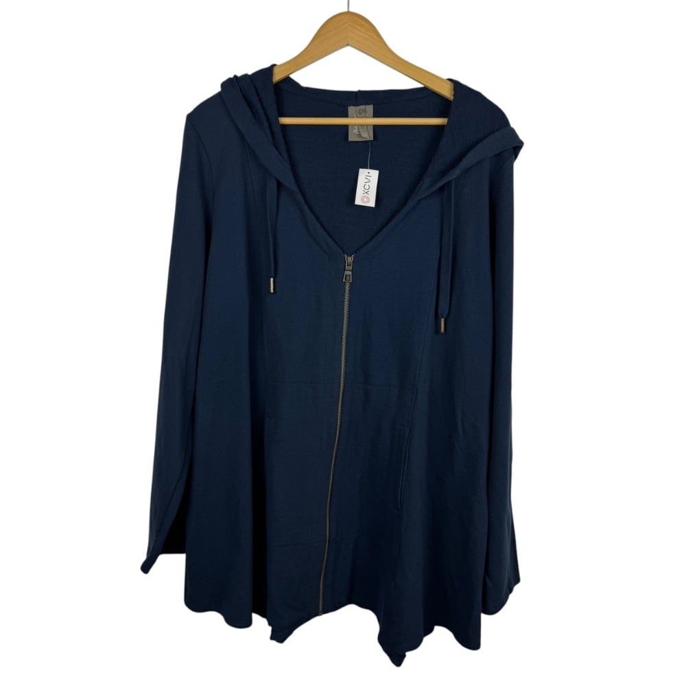 NWT XCVI Mercantile Jacket Sz XXL Hoodie Navy Blue Full Zip Pockets Athleisure