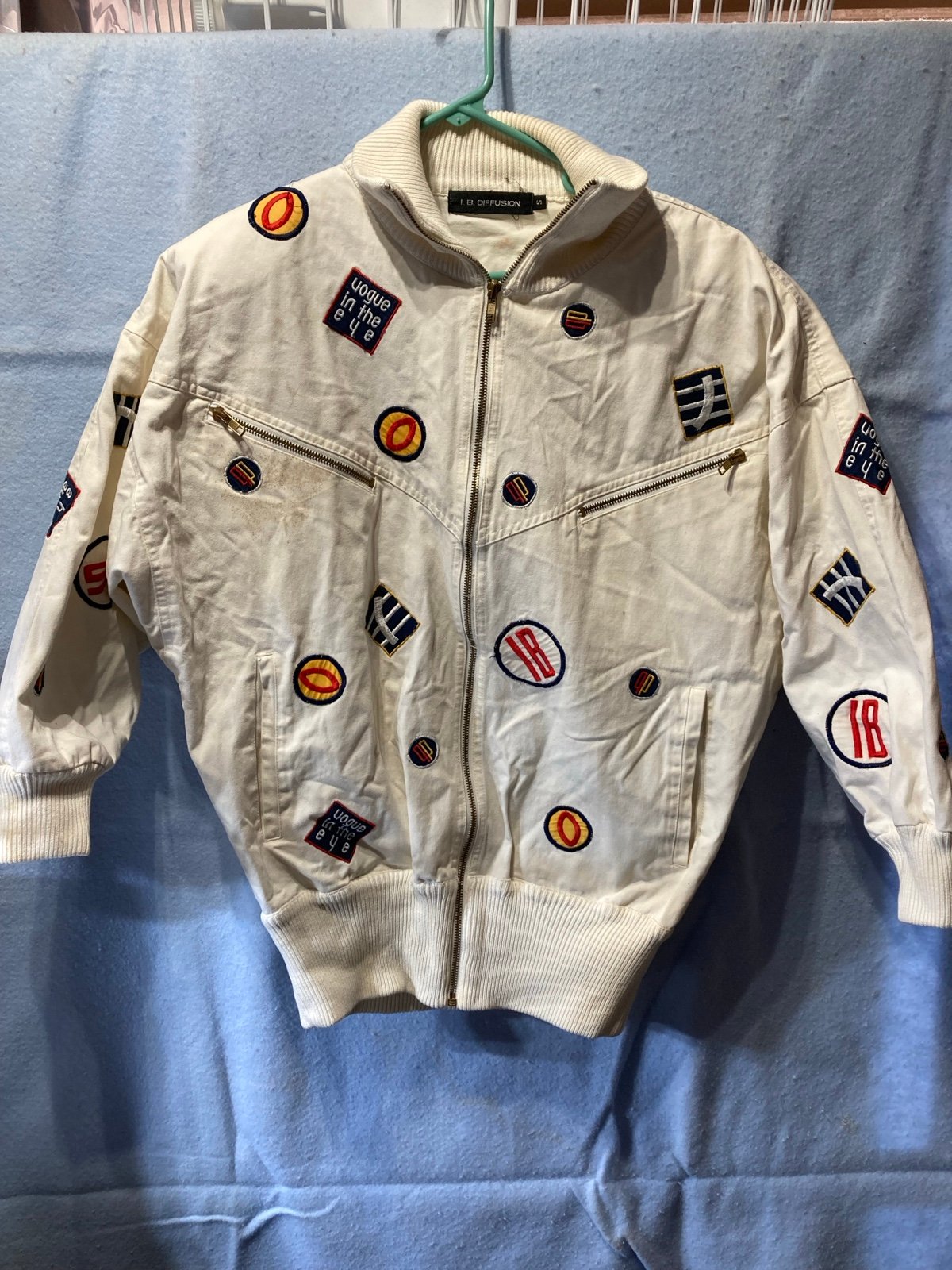 VTG 80s I B Diffusion Denim Jacket Patches Batwing Sleeves Oversized Sz S T11