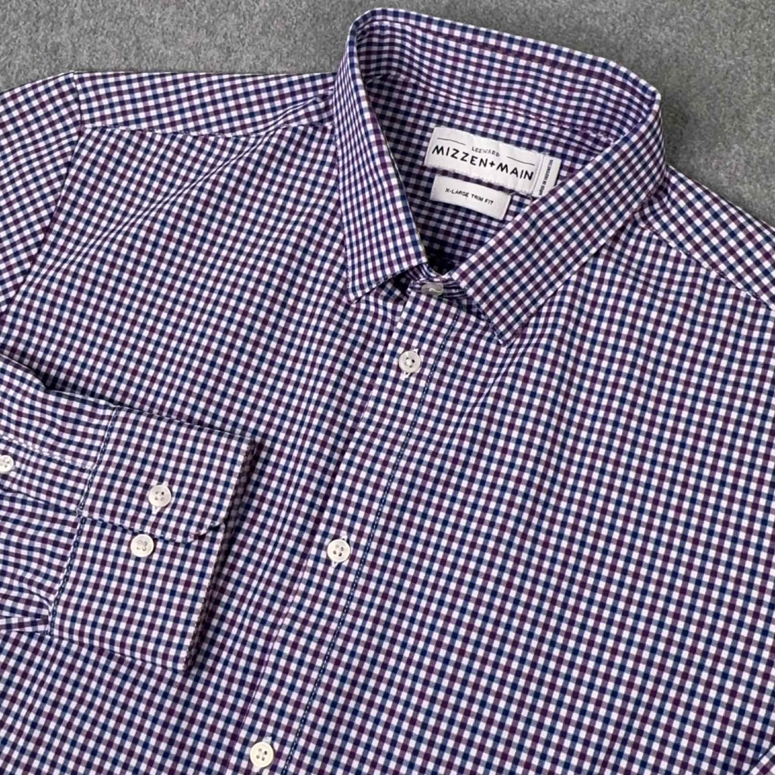 Mizzen Main Men's Size XL Trim Fit Leeward Dress Shirt Purple Plaid Office