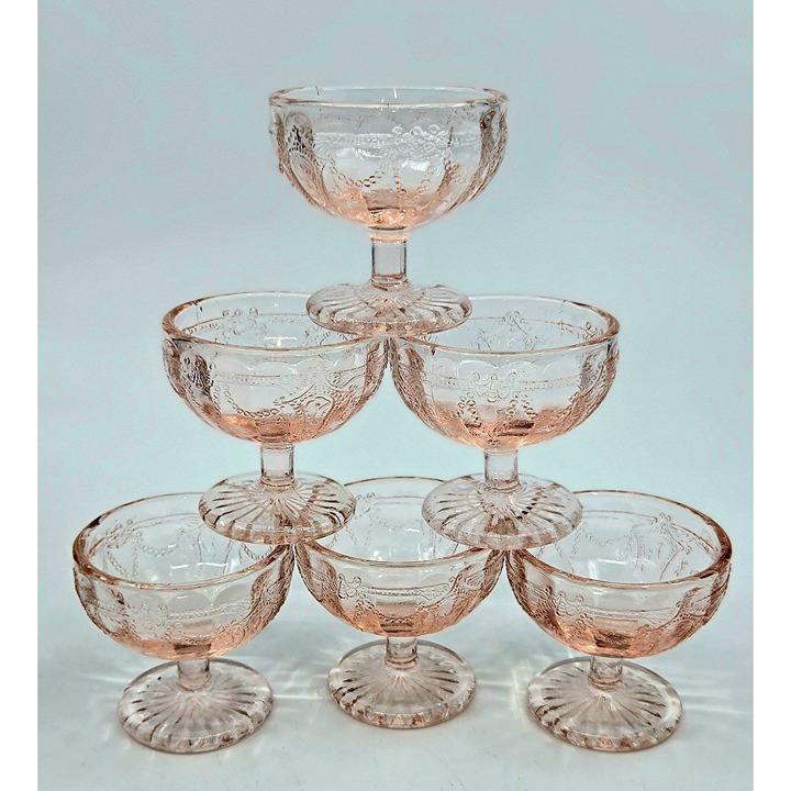 Set of 6 Hocking Princess Ballerina Pink Depression glass Salt Cellars