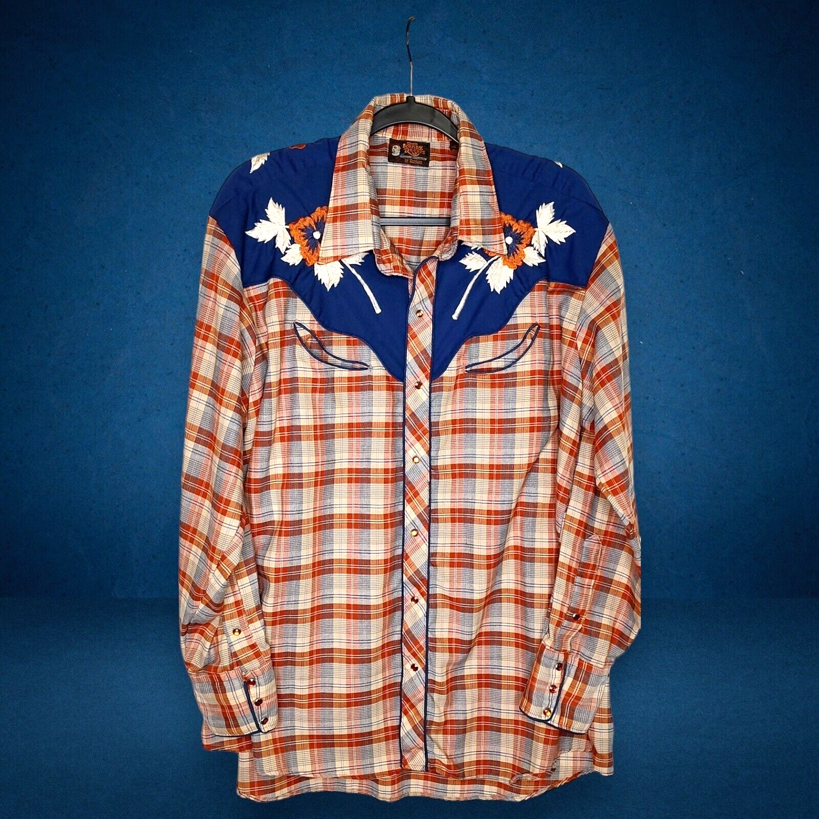 Vintage Kenny Rogers by Karman Embroidered Amber Pearl Snap Button Western Shirt