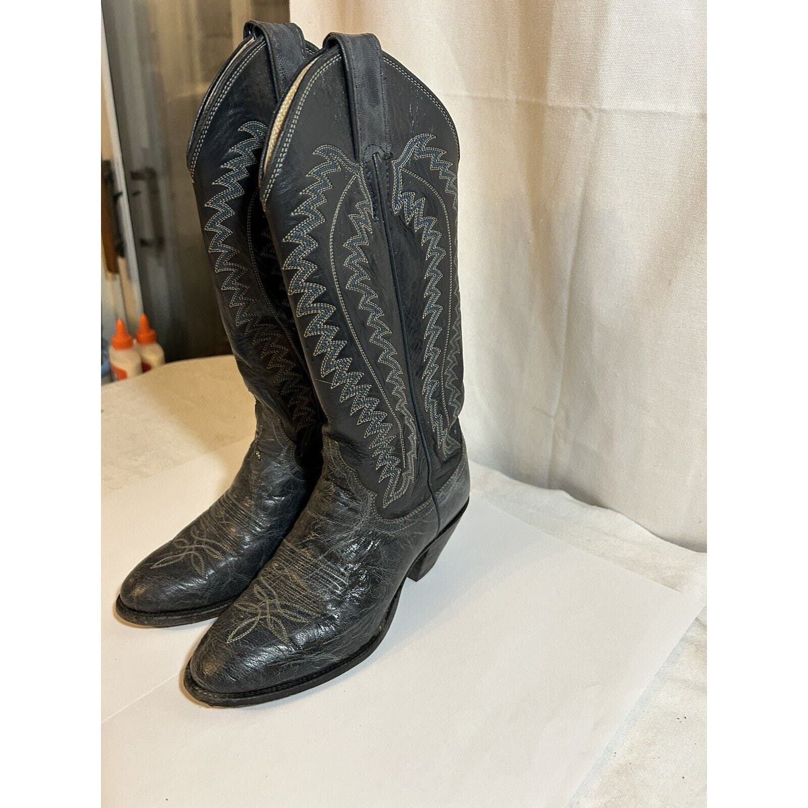 Women's Justin Style 4.5B Made In USA Cowboy Boots Reg. No 44525 Denim Leather