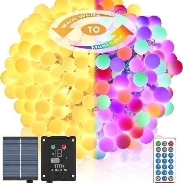 55FT Solar Color-Changing String Lights 100LED, Large Capacity Solar Panel New