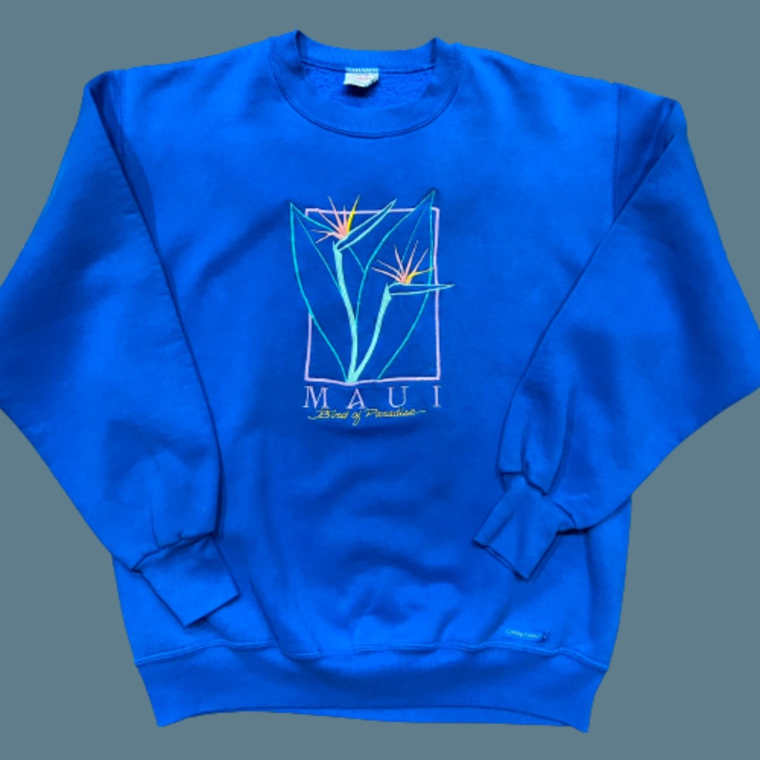 Crazy Shirts Vintage Crewneck Sweatshirt Hawaii Maui Cotton Blue Mens Size Large