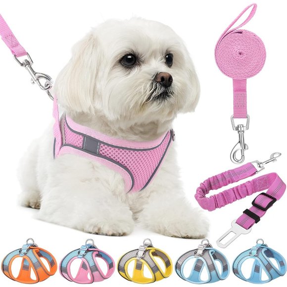 Soft No Pull Adjustable Breathable Mesh Dog’s Leash and Harness Vest Belt Pink