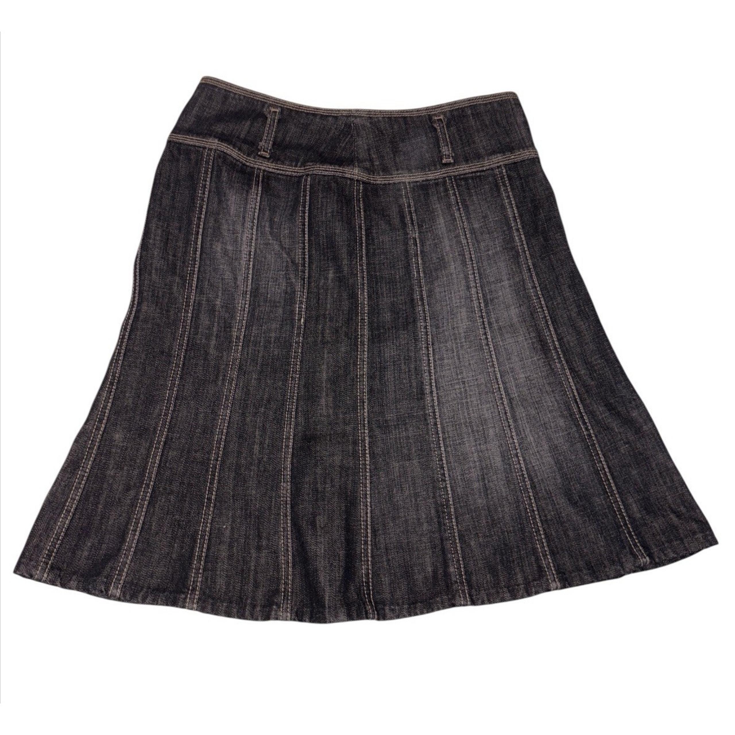 7 For All Mankind Denim A-Line Skirt MIDI Women's 26 Dark Wash Y2K Belt Loops