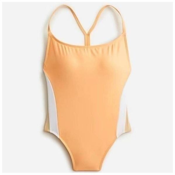 J. CREW RE-IMAGINED Active Colorblock One Piece Swimsuit in Bright Canteloupe