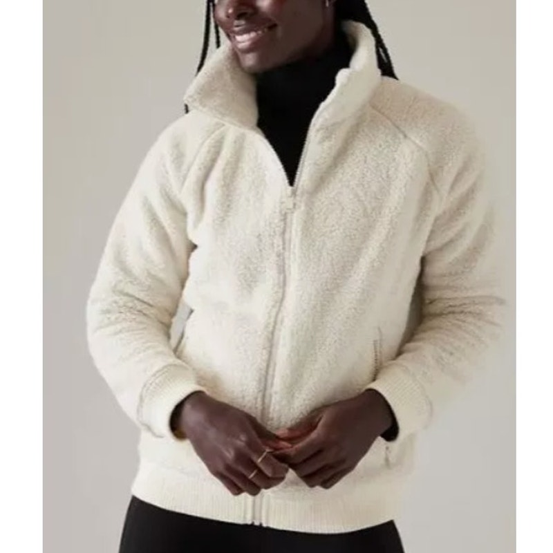 Athleta Tugga Fleece Jacket Women's Size M Full Zip Ivory Cream