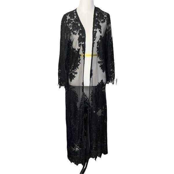 Sky Farjado Lace Maxi Duster Black XS NWT