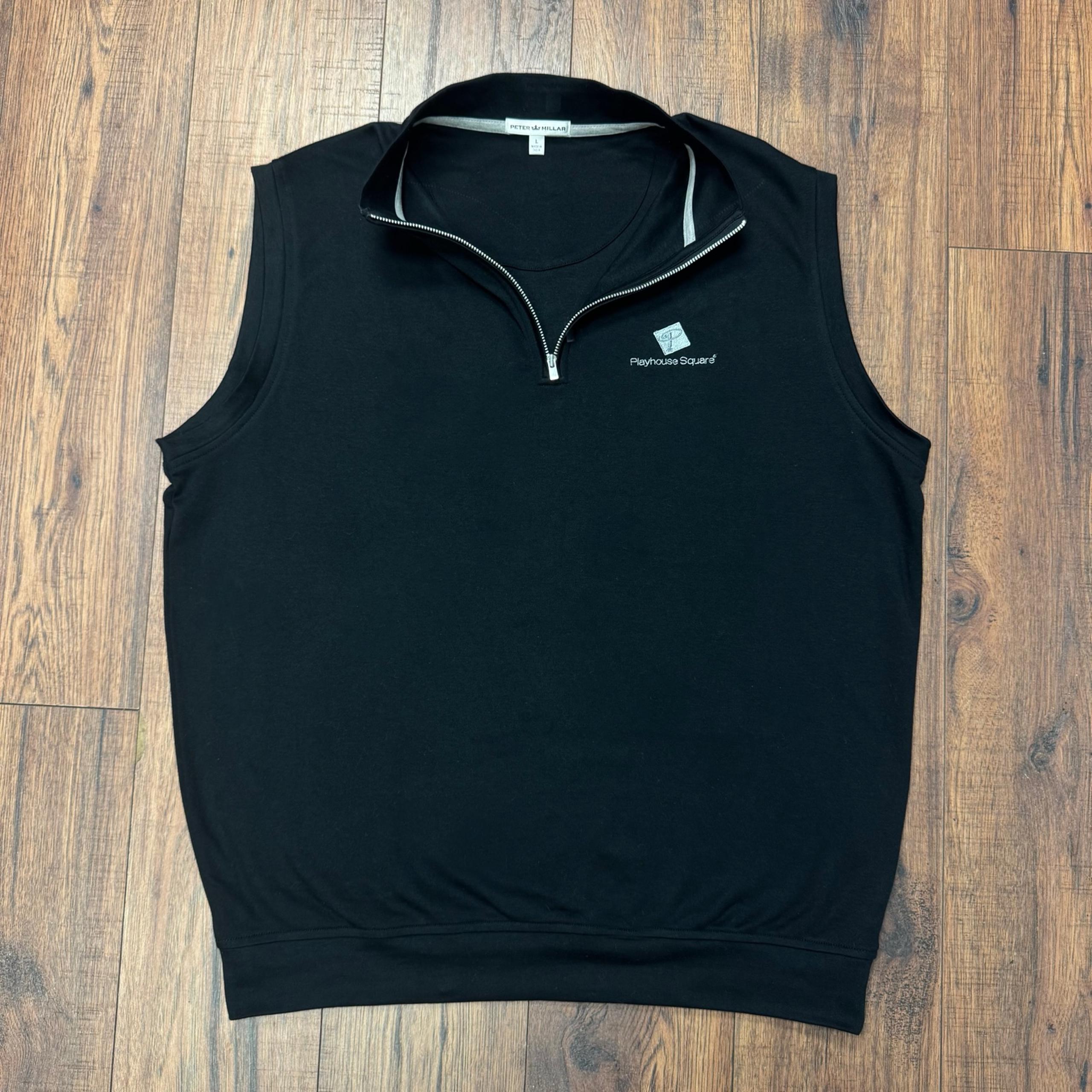 PETER MILLAR Black 100% Cotton 1/4 Zip Vest Mens Large Embroidered Logo GOLF