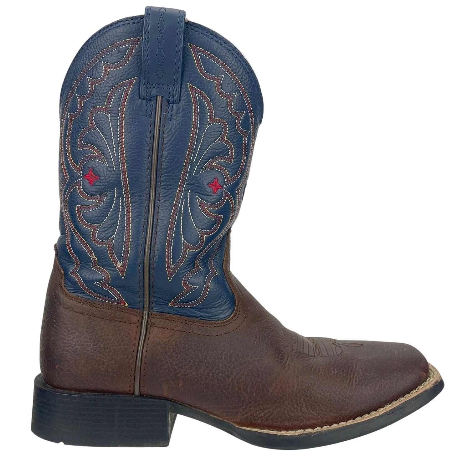 ARIAT Kids Leather Western Cowboy Boot (3.5 Square Toe Blue Brown Boy Girl Rodeo