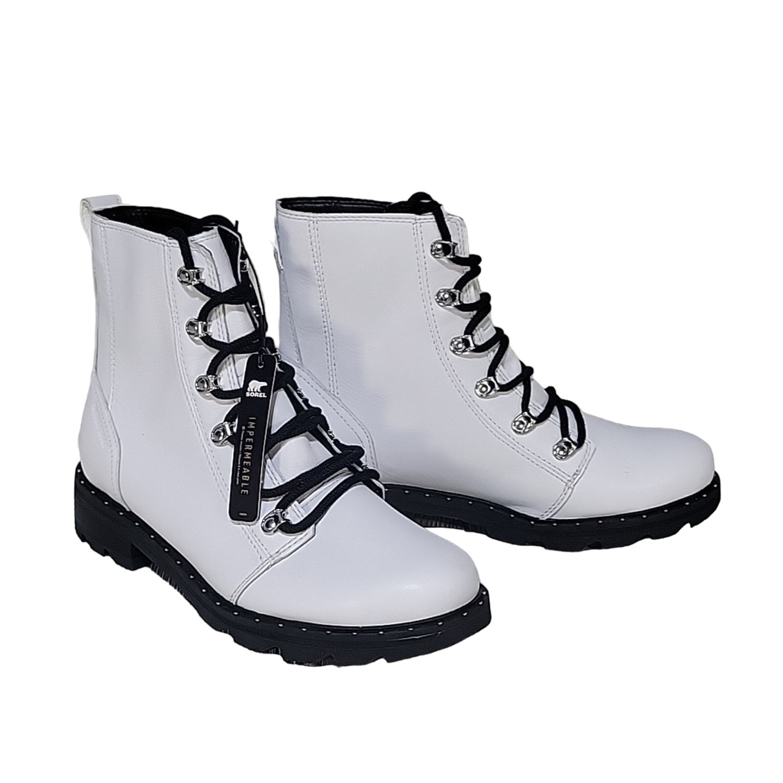Sorel Lennox Lace Up Waterproof Leather Boots, White, Women's 10, NWT
