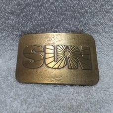 Sun Oil Logo Gas Oil Gold Tone Belt Buckle Hand Built Great Vintage Condition