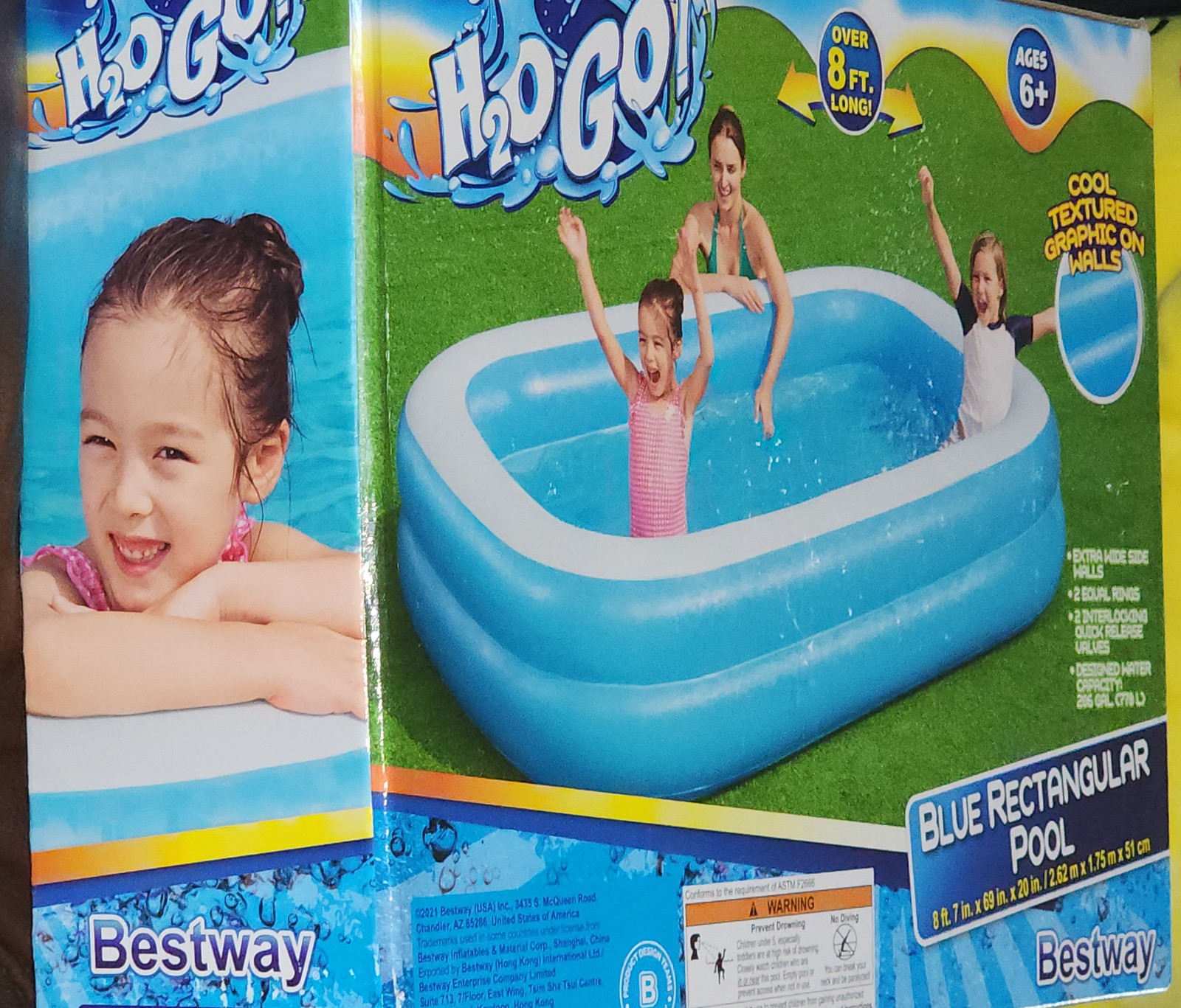 H2OGO! Blue Rectangular 8'6 Inflatable Family Pool | Perfect for Kids, Ages 6+