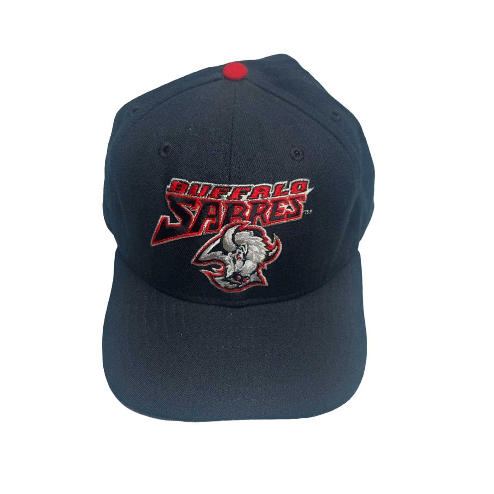 Vintage 1990's RARE Black & Red NHL Buffalo Sabres New Era Fitted Hat Size 7 3/8