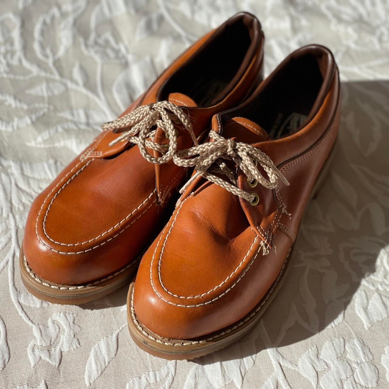 NWOB Vintage 70s Knapp Shoes London Tan Leather Steel Toe Work Shoes Women's 7.5
