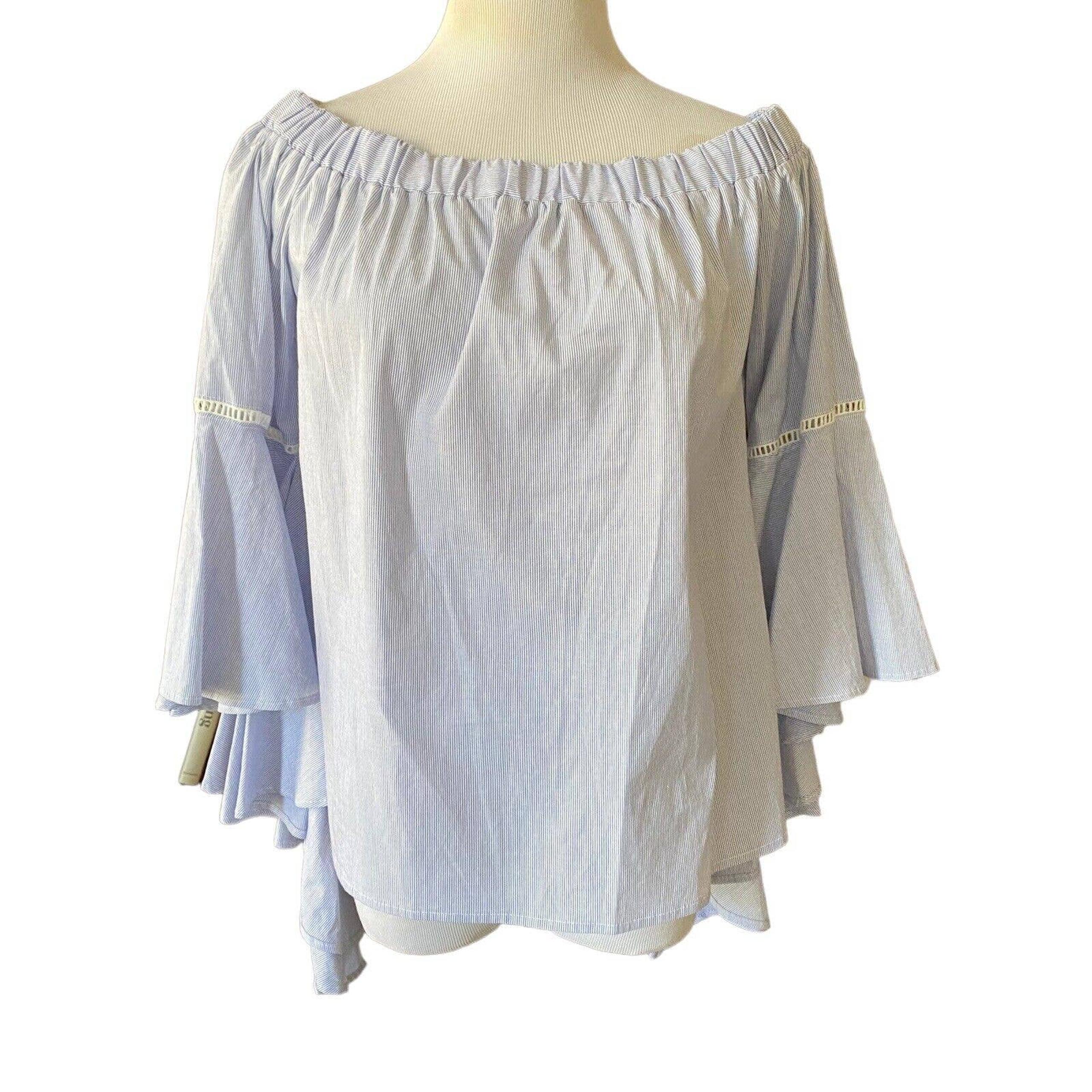 Harlowe & Graham Women’s Off shoulders blouse White/light Blue Sz Small T126 NEW