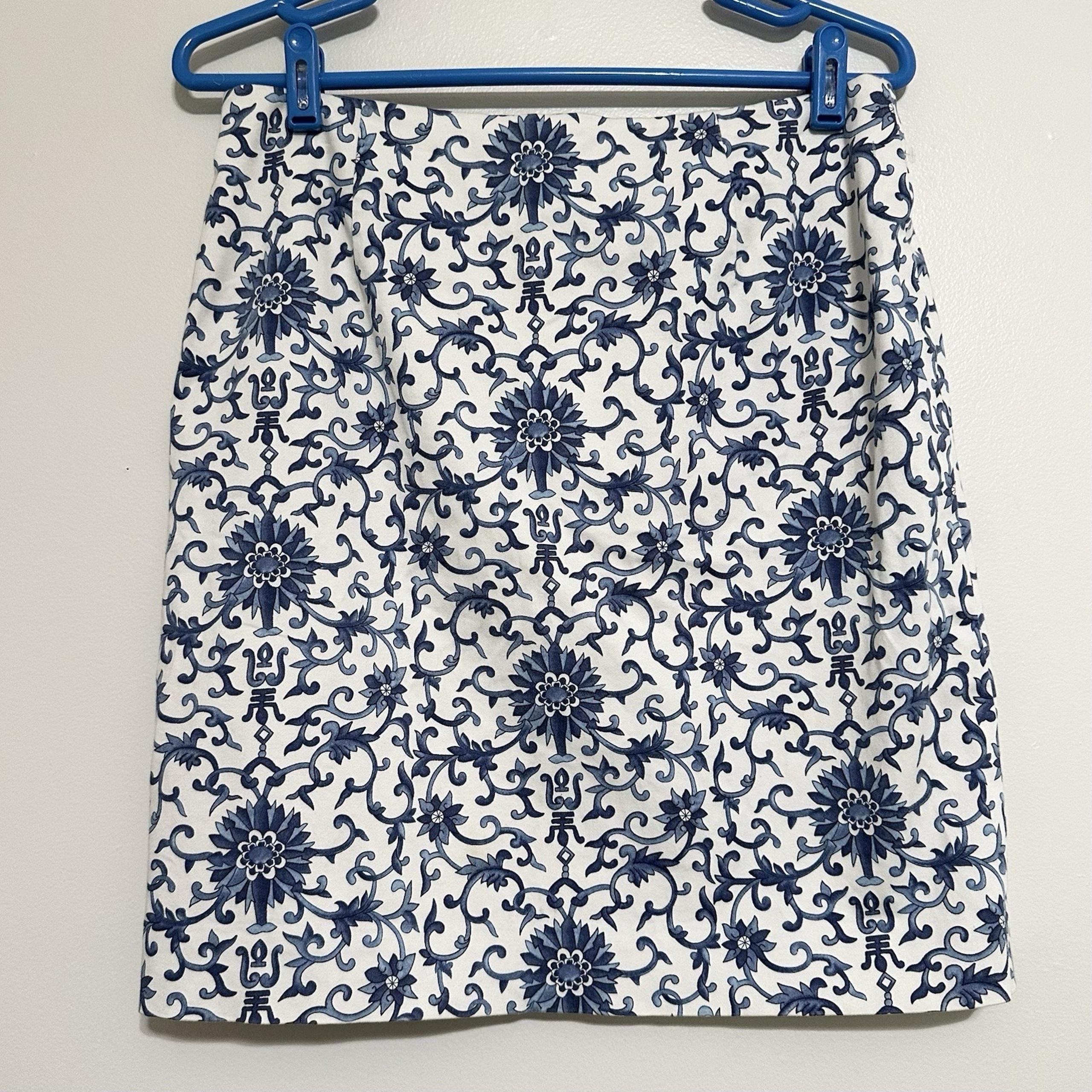 Lauren by Ralph Lauren Blue & White Size 10 Royal Floral Print Skirt A Line