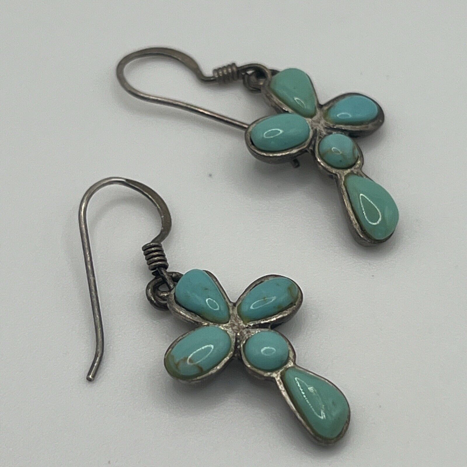 Vintage Turquoise Sterling Silver 925 Cross Earrings