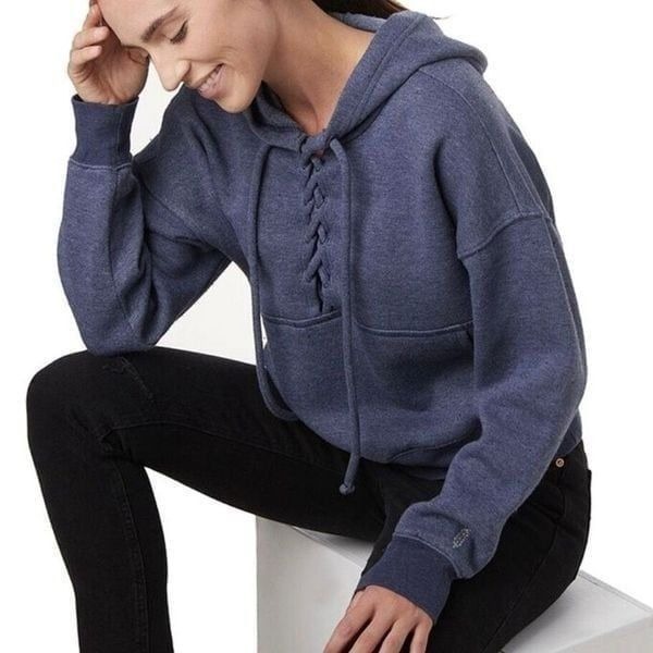 Free People Movement Believe It Lace-Up Hoodie Top Blue Size Large