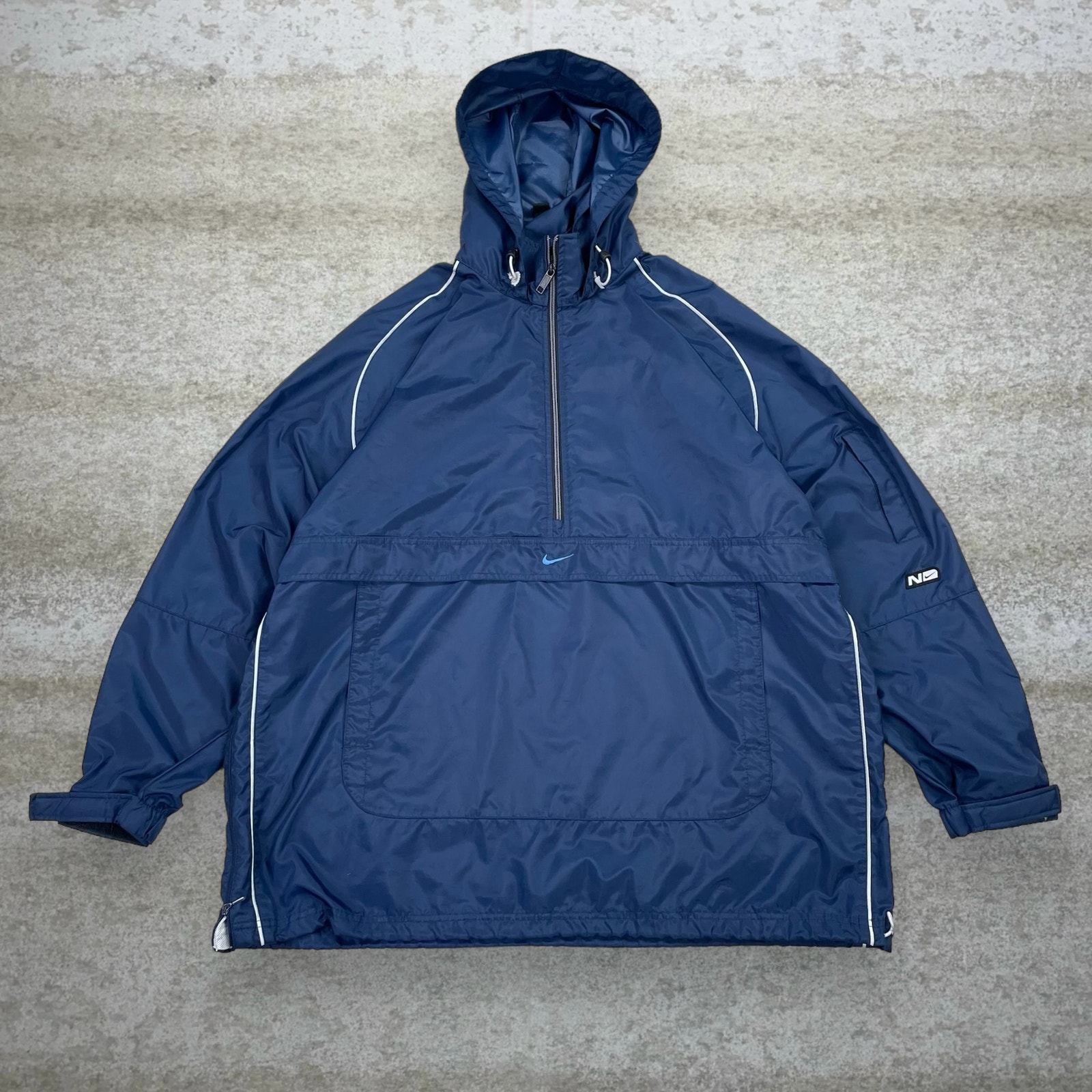 Vintage Nike Windbreaker Jacket Navy Blue Light Center Swoosh Silver Tag Y2K