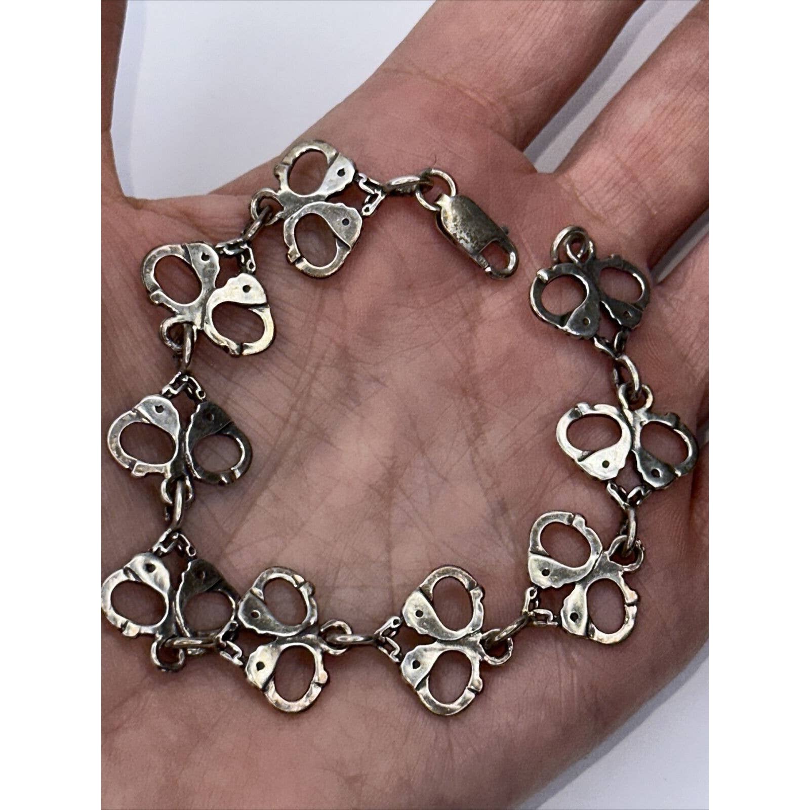 Sterling Silver Handcuffs Links Bracelet Stamped 925 Shackles Unique Lobster