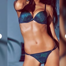 Victoria's Secret vintage green swarovski nylon strappy bra v string panty set V