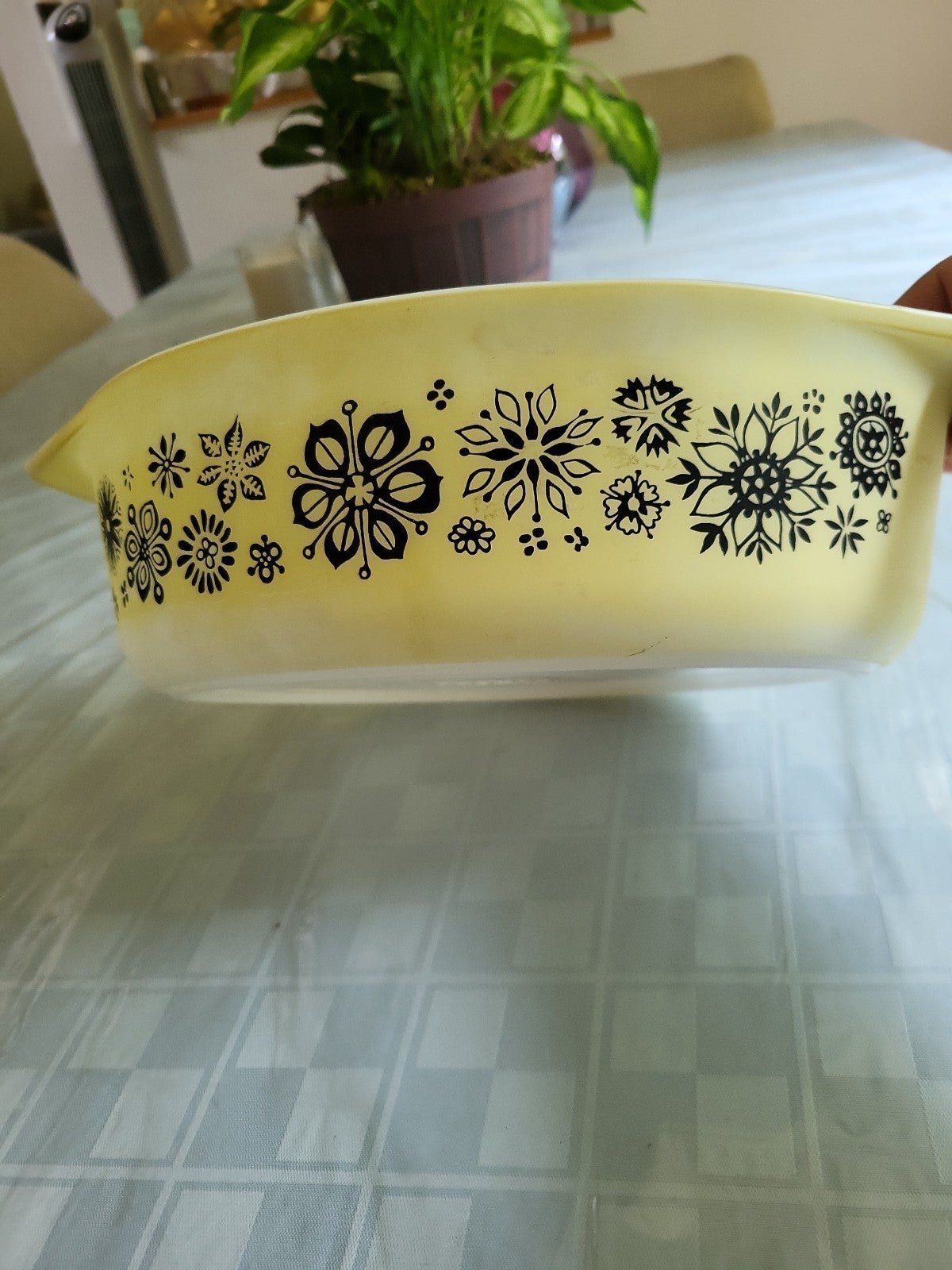 Vintage Pyrex 1957 Promo Yellow Black Pressed Flowers Casserole