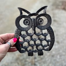 Vintage Mod MCM Cast Iron Owl Trivet Kitchen Kitschy